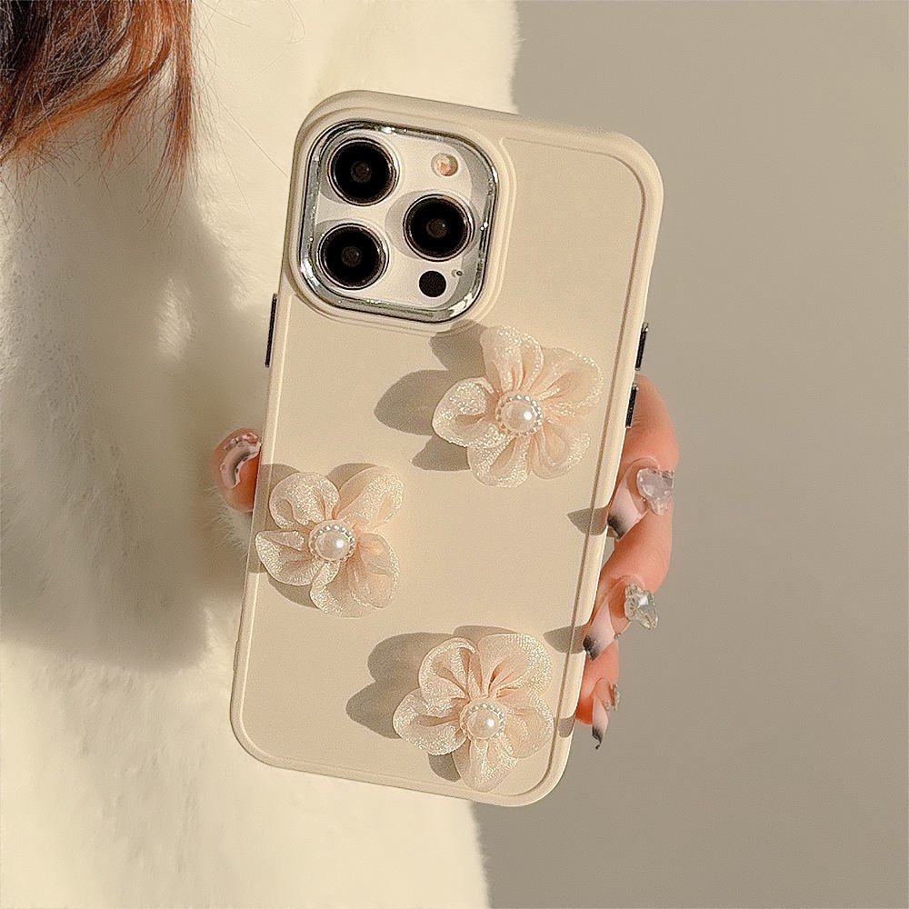 New Design Silk Flower Mobile Phone Case White Pink Silicone Mobile Phone Case Exquisite Phone Cases