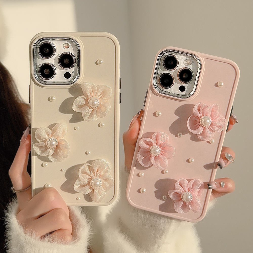 New Design Silk Flower Mobile Phone Case White Pink Silicone Mobile Phone Case Exquisite Phone Cases