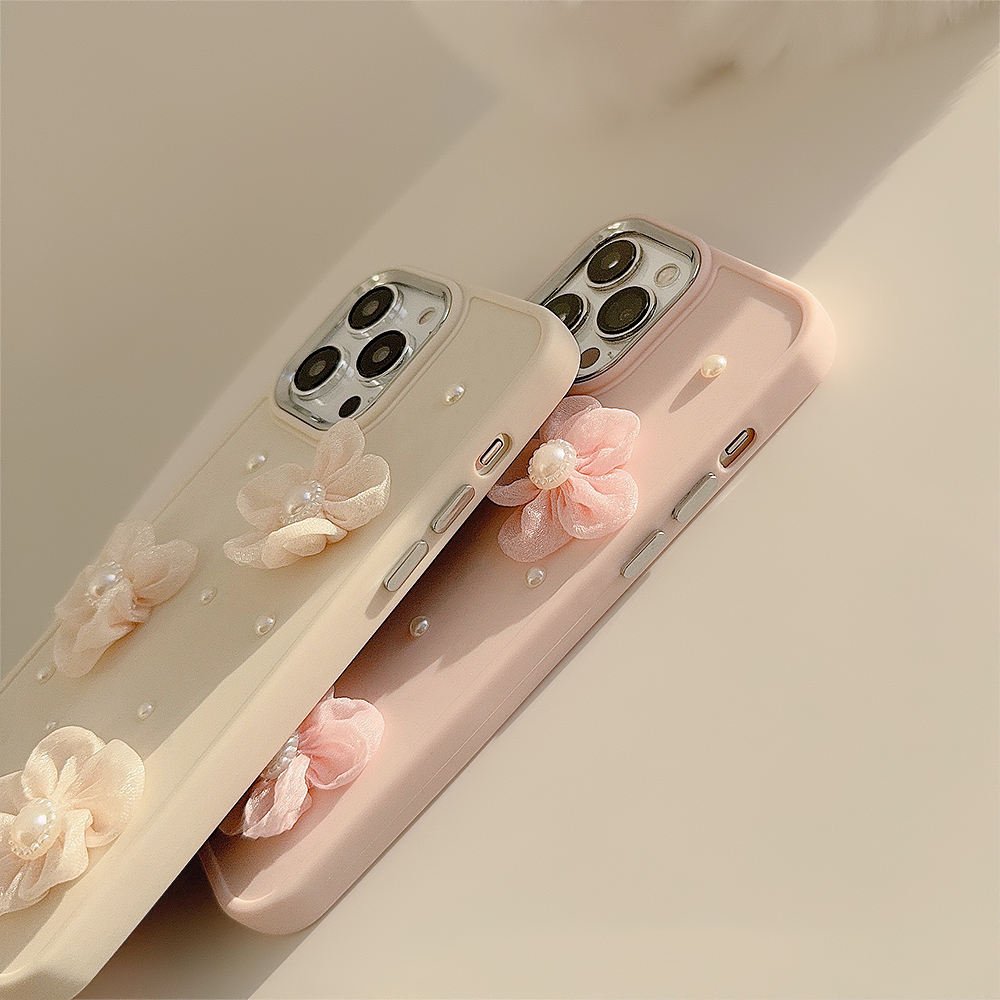 New Design Silk Flower Mobile Phone Case White Pink Silicone Mobile Phone Case Exquisite Phone Cases