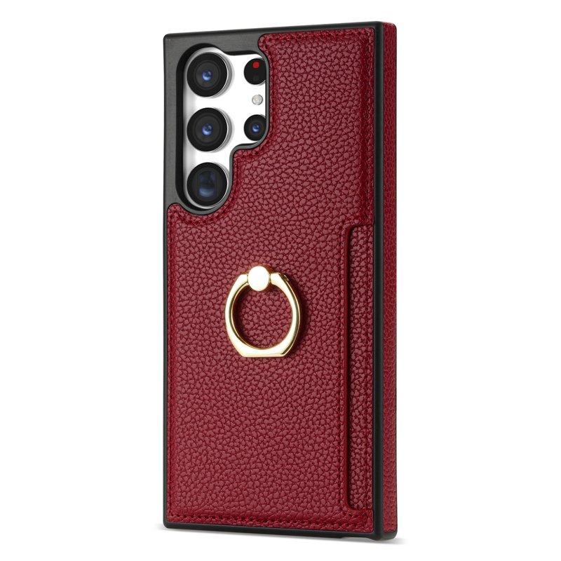 Lychee skin ring stand case with card slots for Samsung Galaxy S22/S23 Plus/S24 Ultrra