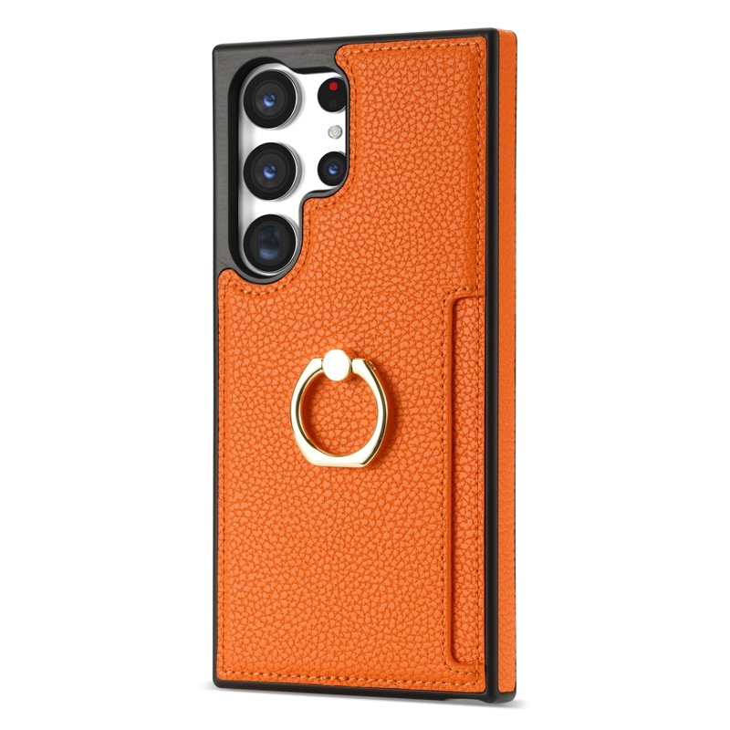 Lychee skin ring stand case with card slots for Samsung Galaxy S22/S23 Plus/S24 Ultrra