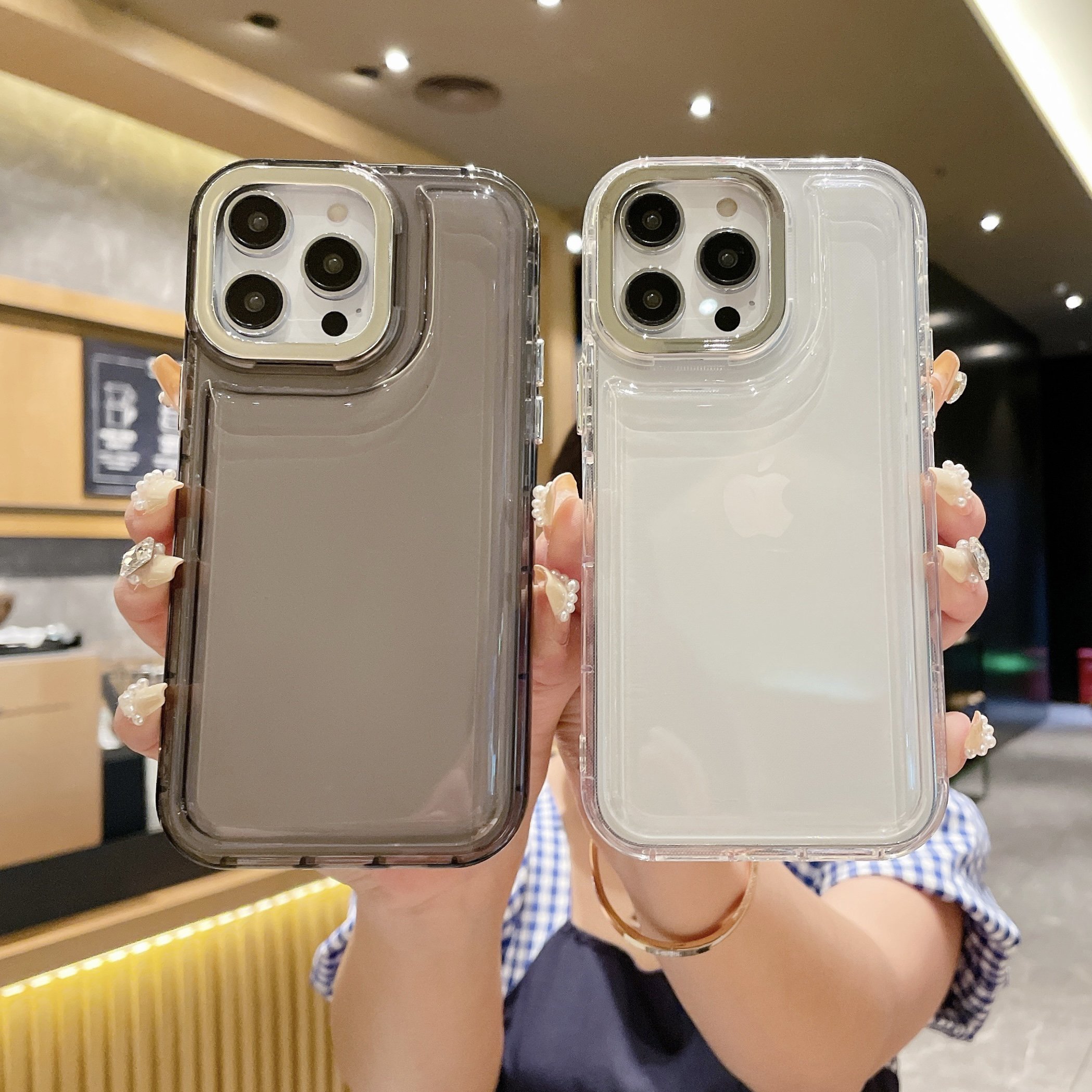 USLION Plating Transparent Air Cushion Style Mobile Phone Case Phone Cover TPU Material Cell Phone Back Protective Case
