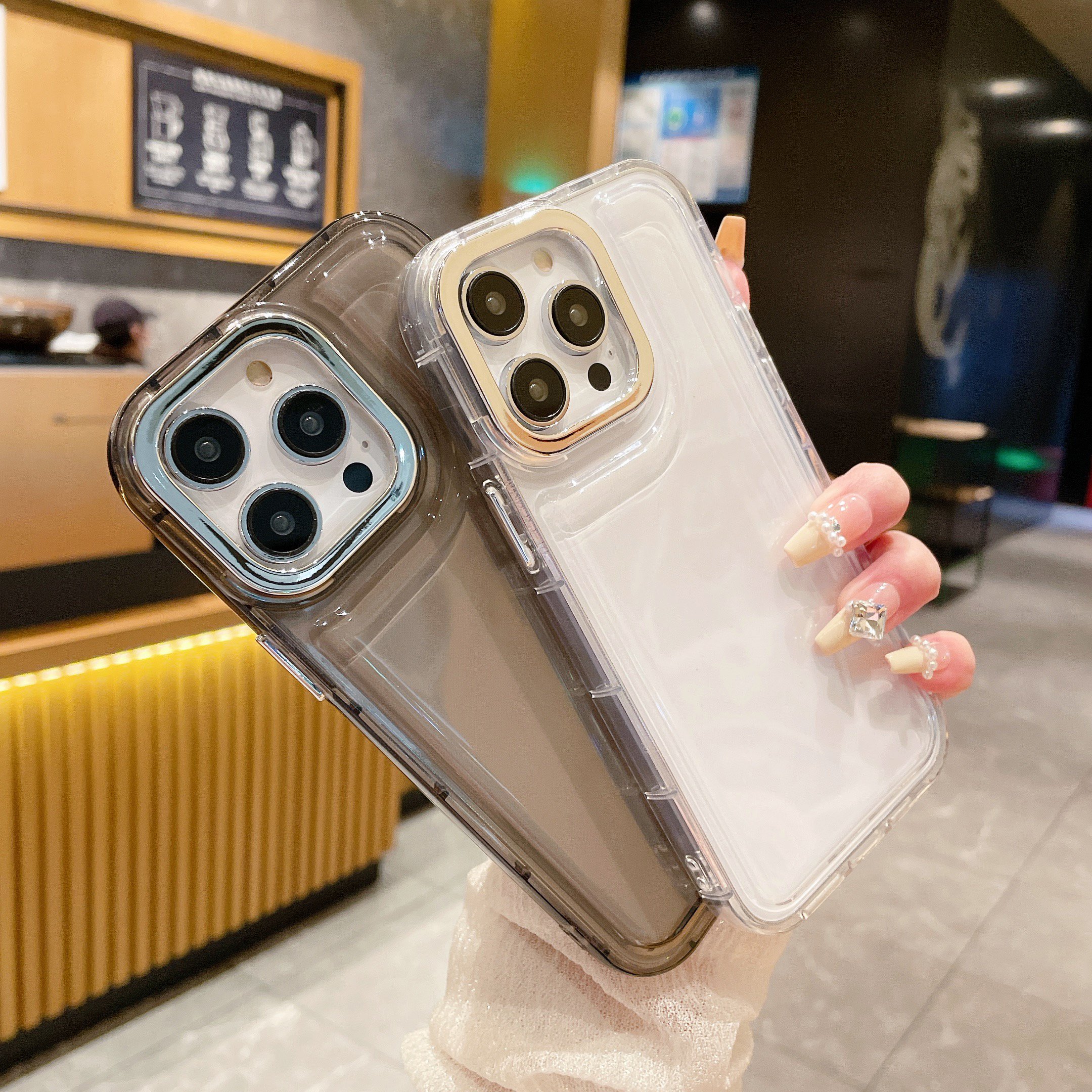 USLION Plating Transparent Air Cushion Style Mobile Phone Case Phone Cover TPU Material Cell Phone Back Protective Case