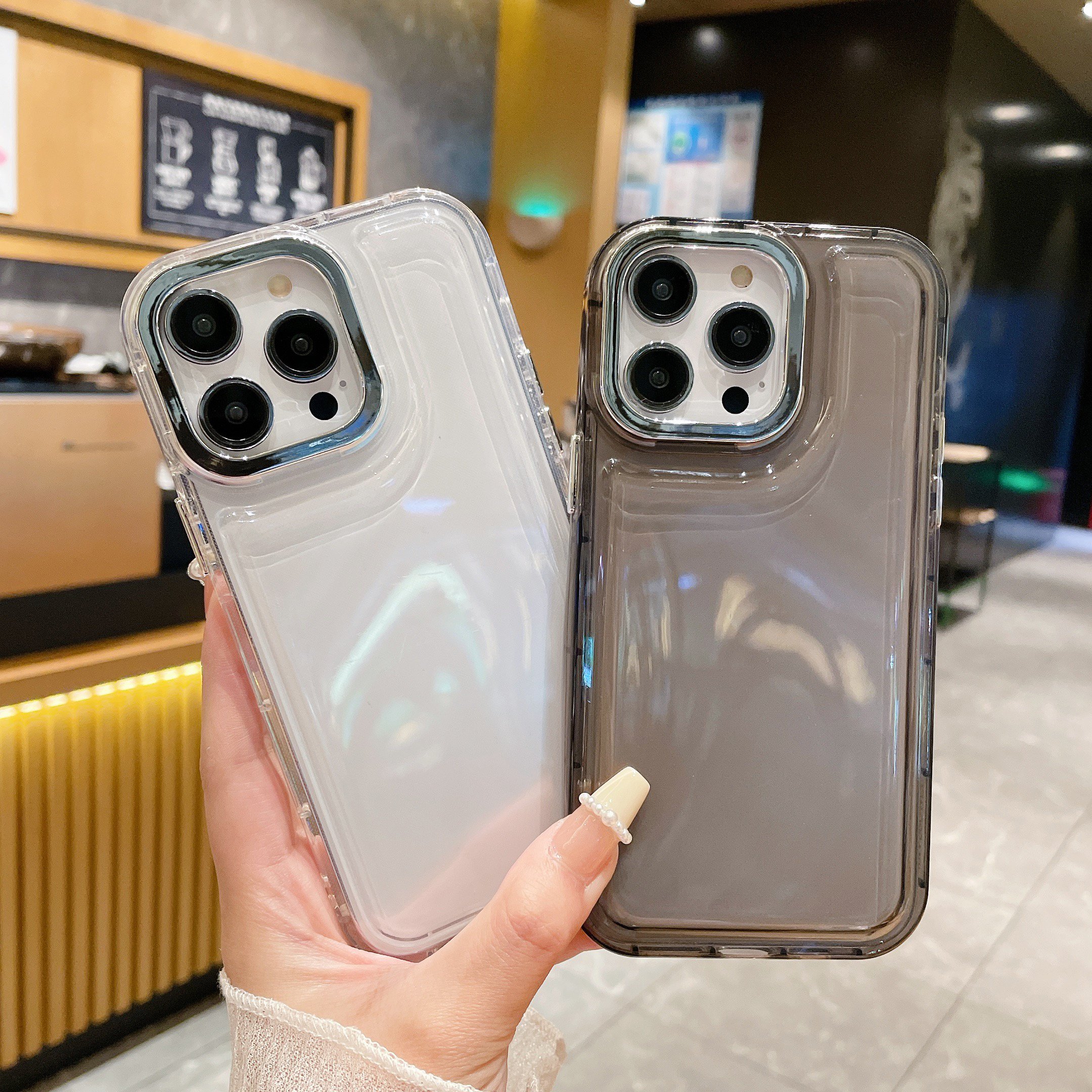 USLION Plating Transparent Air Cushion Style Mobile Phone Case Phone Cover TPU Material Cell Phone Back Protective Case