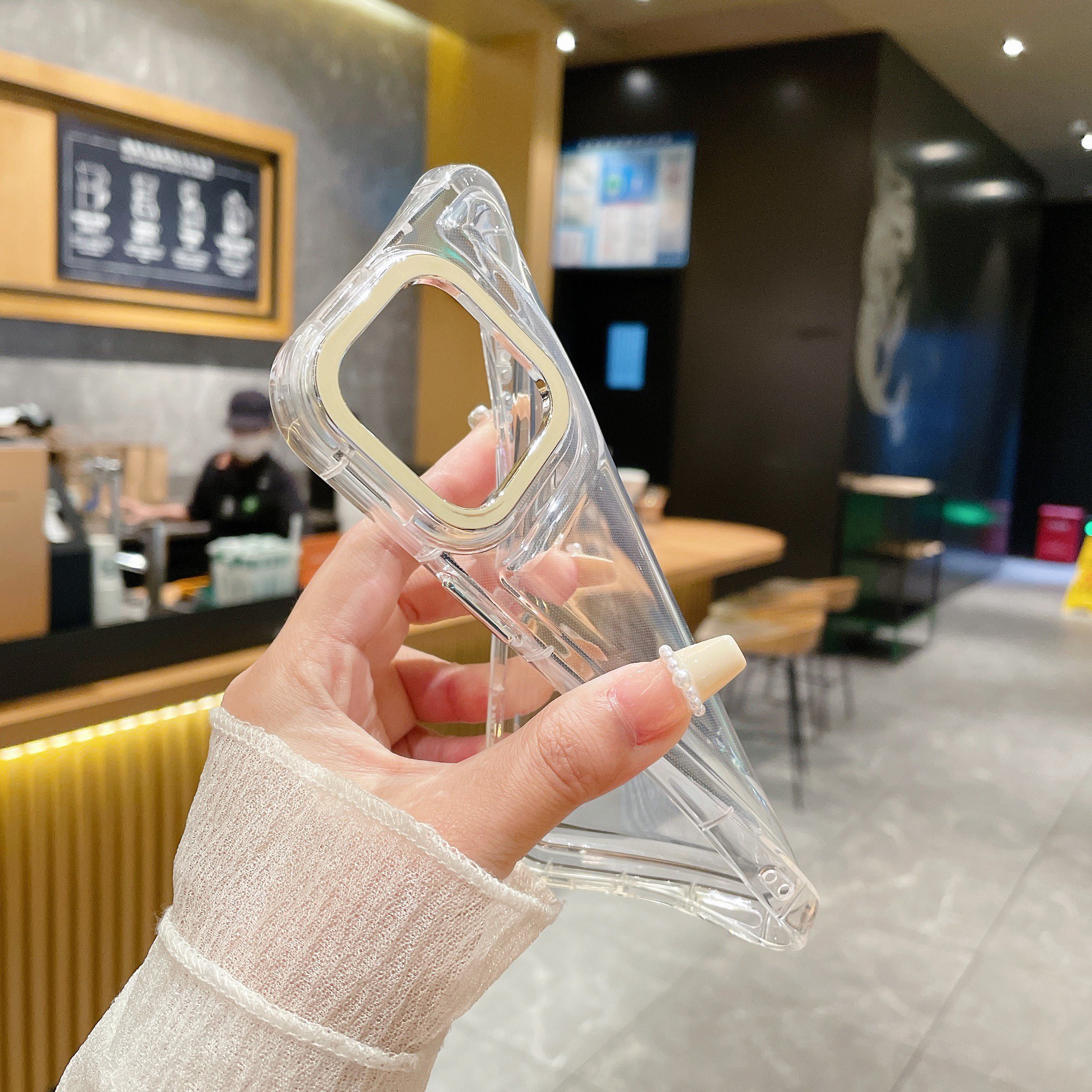 USLION Plating Transparent Air Cushion Style Mobile Phone Case Phone Cover TPU Material Cell Phone Back Protective Case