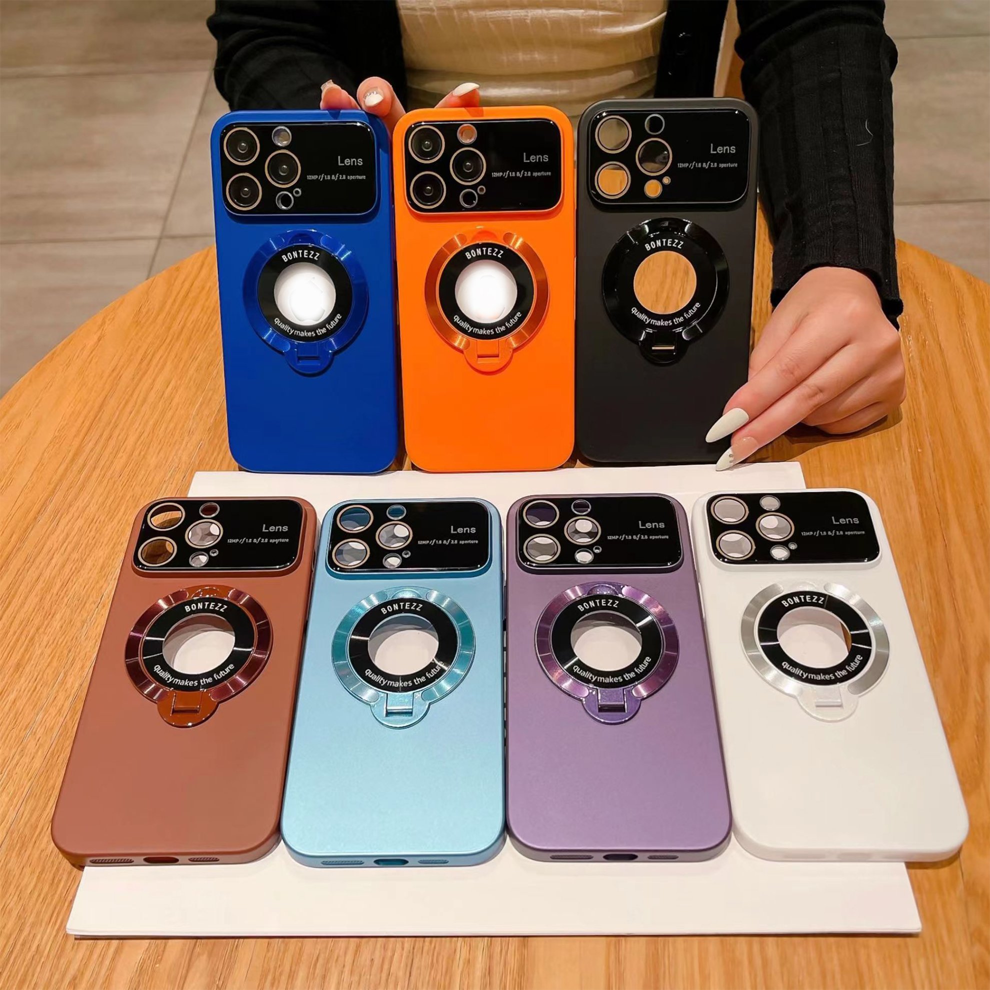 New Matte PC Phone Case full protective For iPhone Case 11 12 13 14 15 16 pro max with back holder bracket phone case