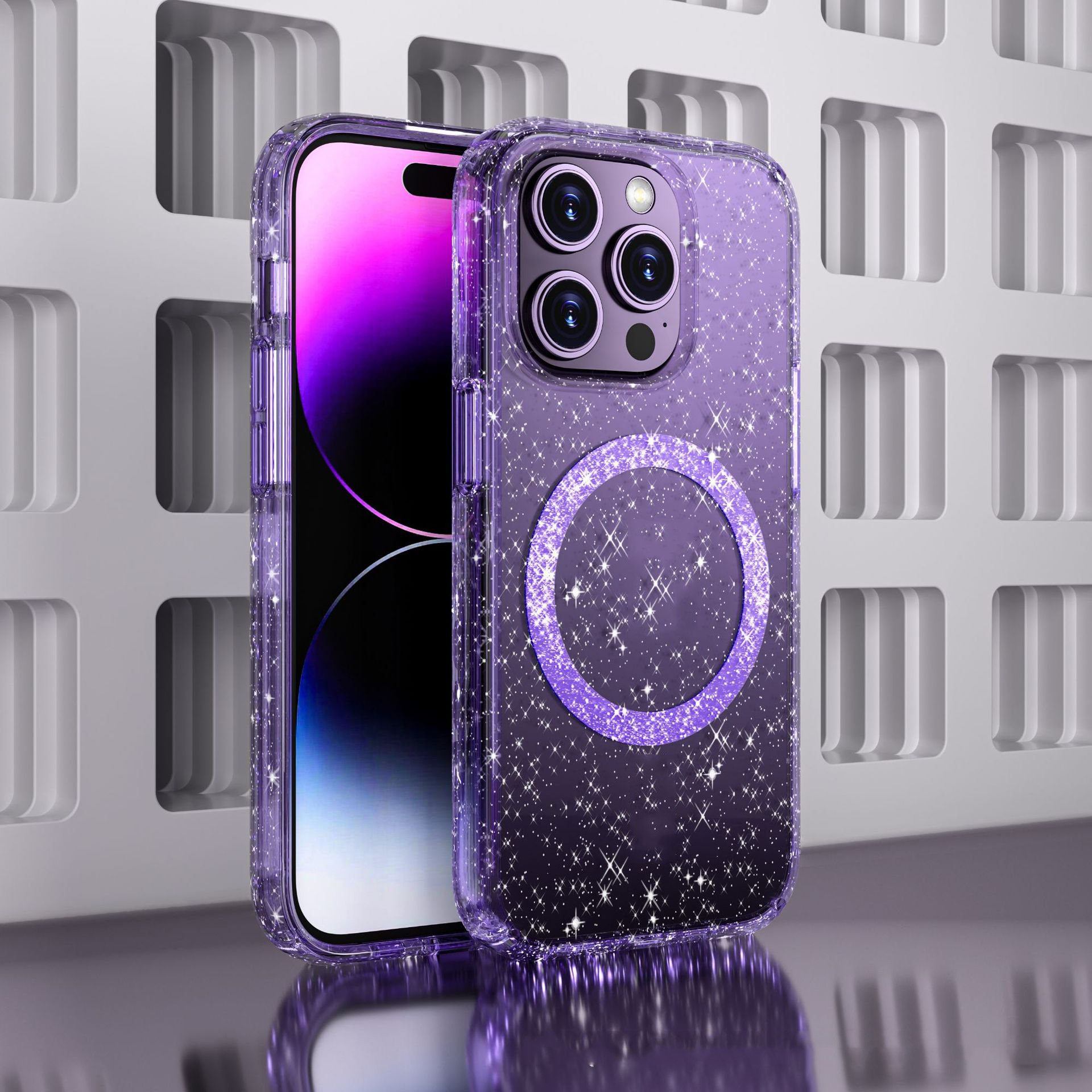 Hard shining glitter clear phone case for iPhone 15Pro Hard transparent Shining magnetic Phone Case For iPhone 15 14