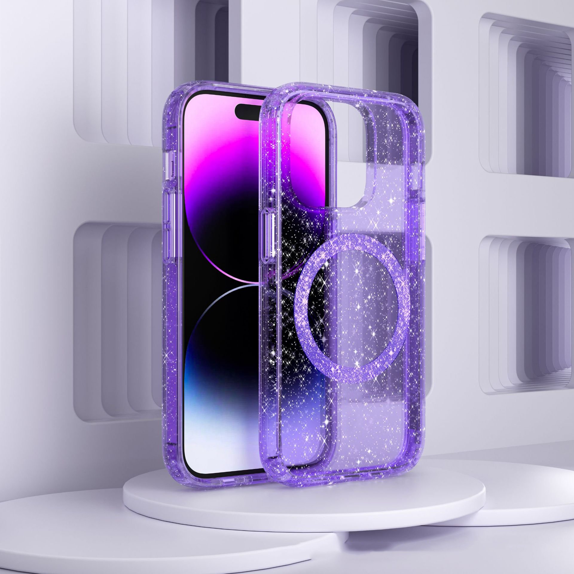 Hard shining glitter clear phone case for iPhone 15Pro Hard transparent Shining magnetic Phone Case For iPhone 15 14