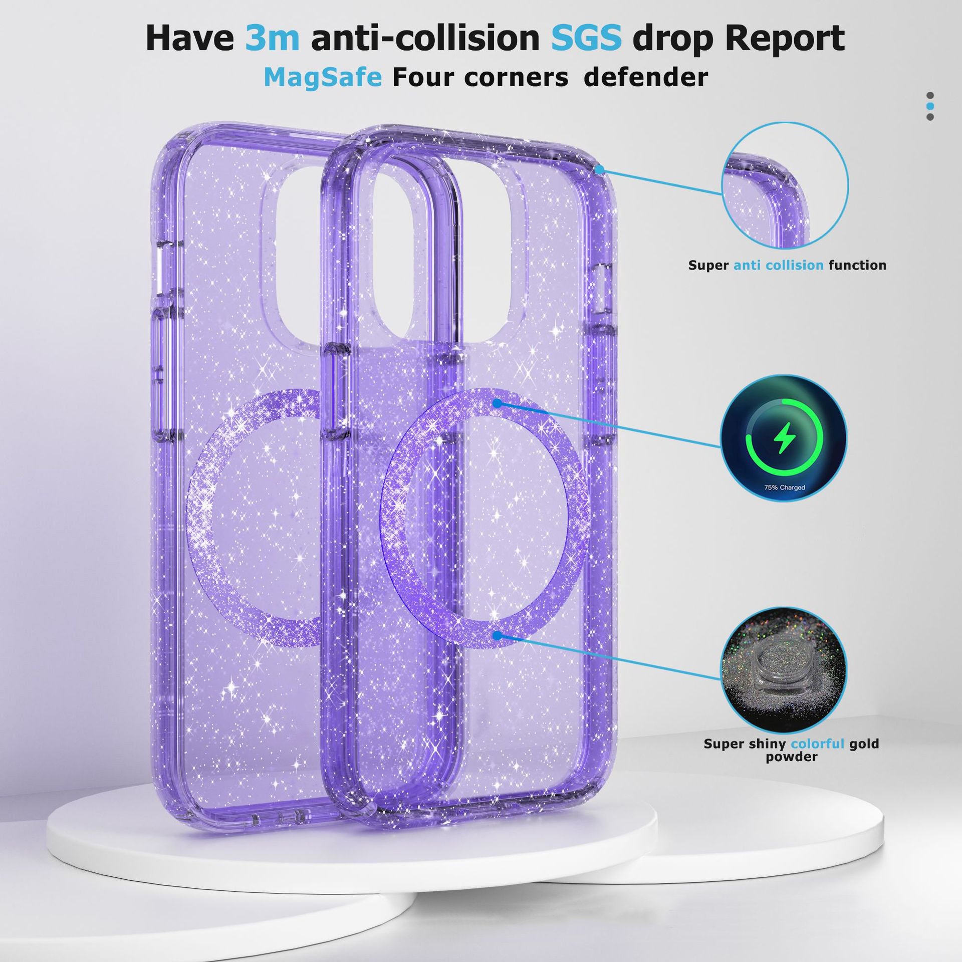 Hard shining glitter clear phone case for iPhone 15Pro Hard transparent Shining magnetic Phone Case For iPhone 15 14
