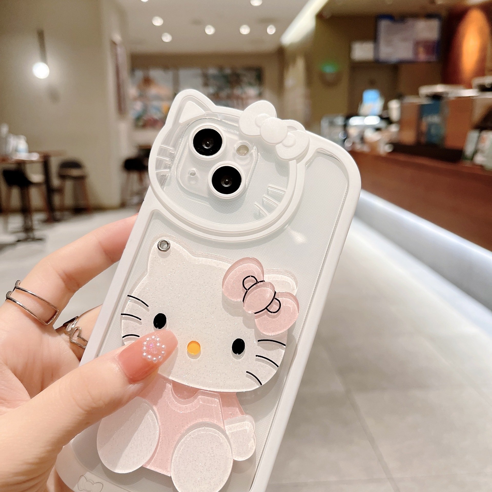 3D Lovely hellokitty Makeup Mirror with Lens Film Mobile phone case for iphone 11 12 13 14 15 16 promax KT cat phone accessories
