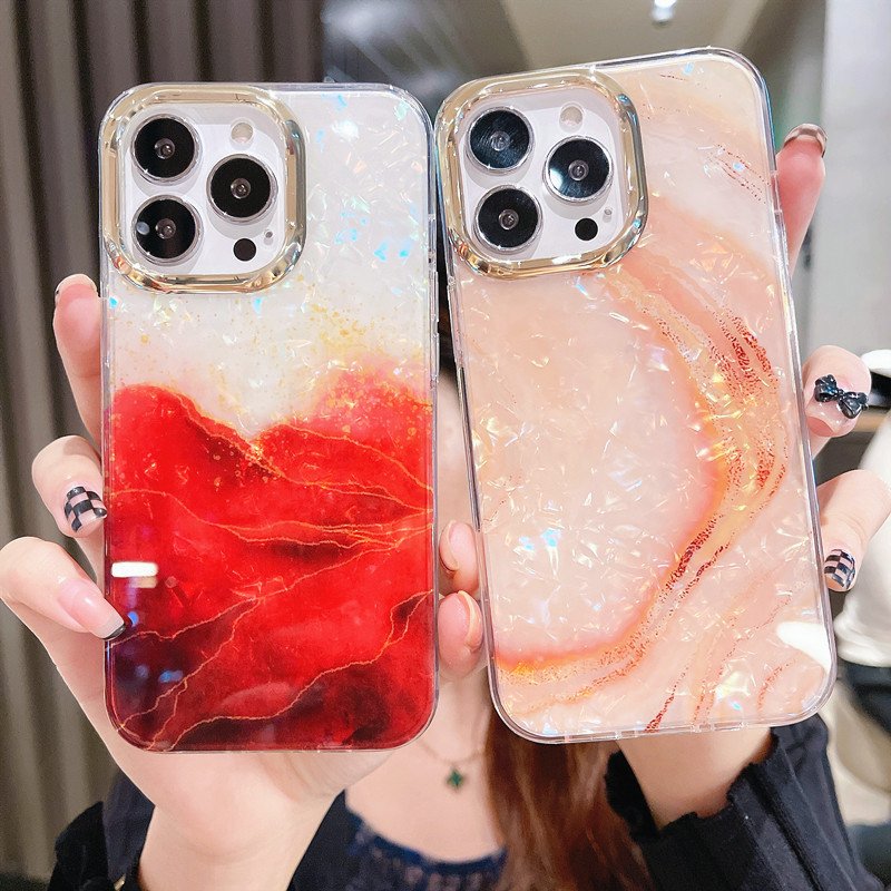 Luxury Marble Dream Shell Pattern Phone Case For iPhone 16 Pro Max 15 14 13 12 11 Pro Max Soft Shockproof Bumper Back Cover