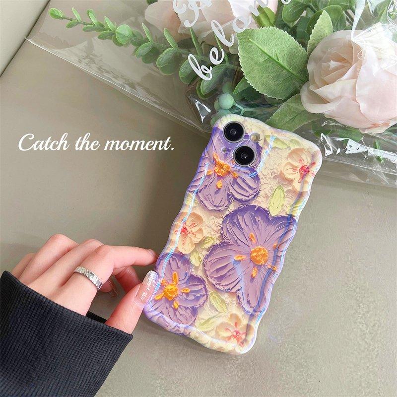 The best-selling blue wavy three-color flower mobile phone case for iPhone16promax 15pro fall protection case 14 13 12 11