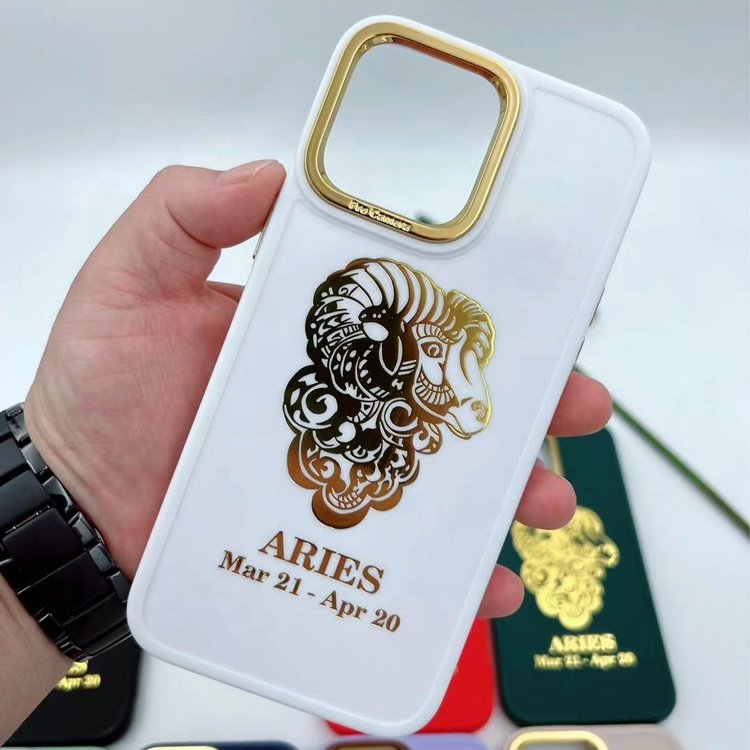 premium electroplated button soft fiber lining aries constellation design mobile phone case for iphone 15 14 13 12 11 pro max