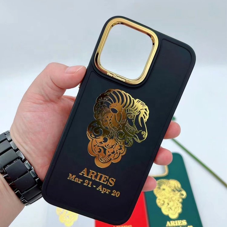 premium electroplated button soft fiber lining aries constellation design mobile phone case for iphone 15 14 13 12 11 pro max