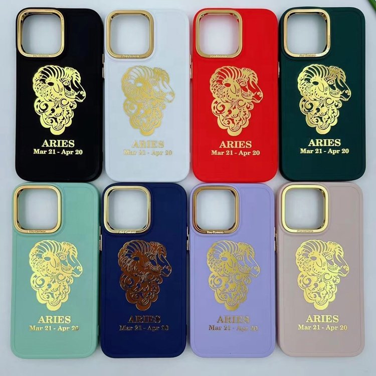 premium electroplated button soft fiber lining aries constellation design mobile phone case for iphone 15 14 13 12 11 pro max