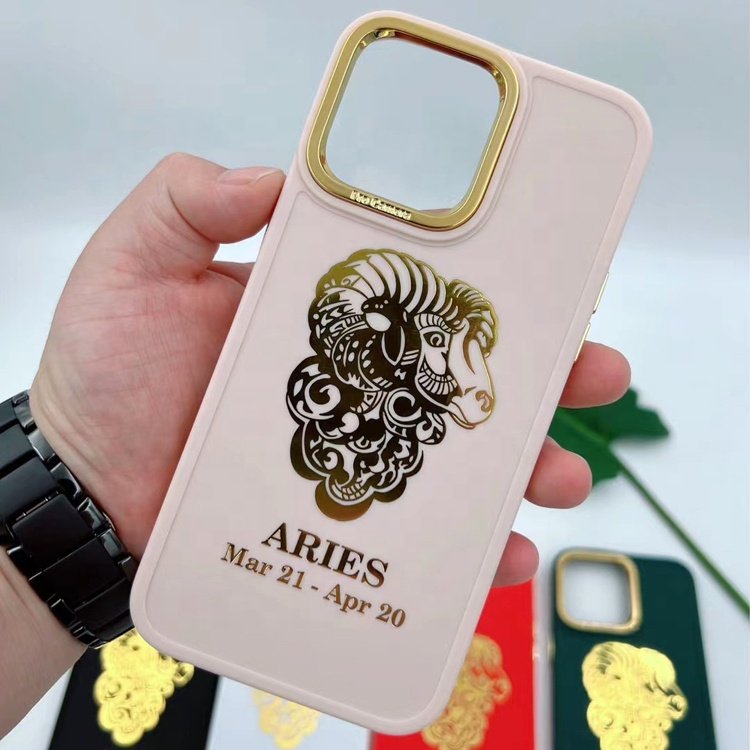 premium electroplated button soft fiber lining aries constellation design mobile phone case for iphone 15 14 13 12 11 pro max