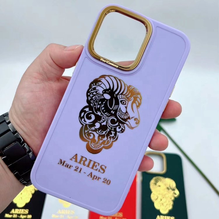 premium electroplated button soft fiber lining aries constellation design mobile phone case for iphone 15 14 13 12 11 pro max