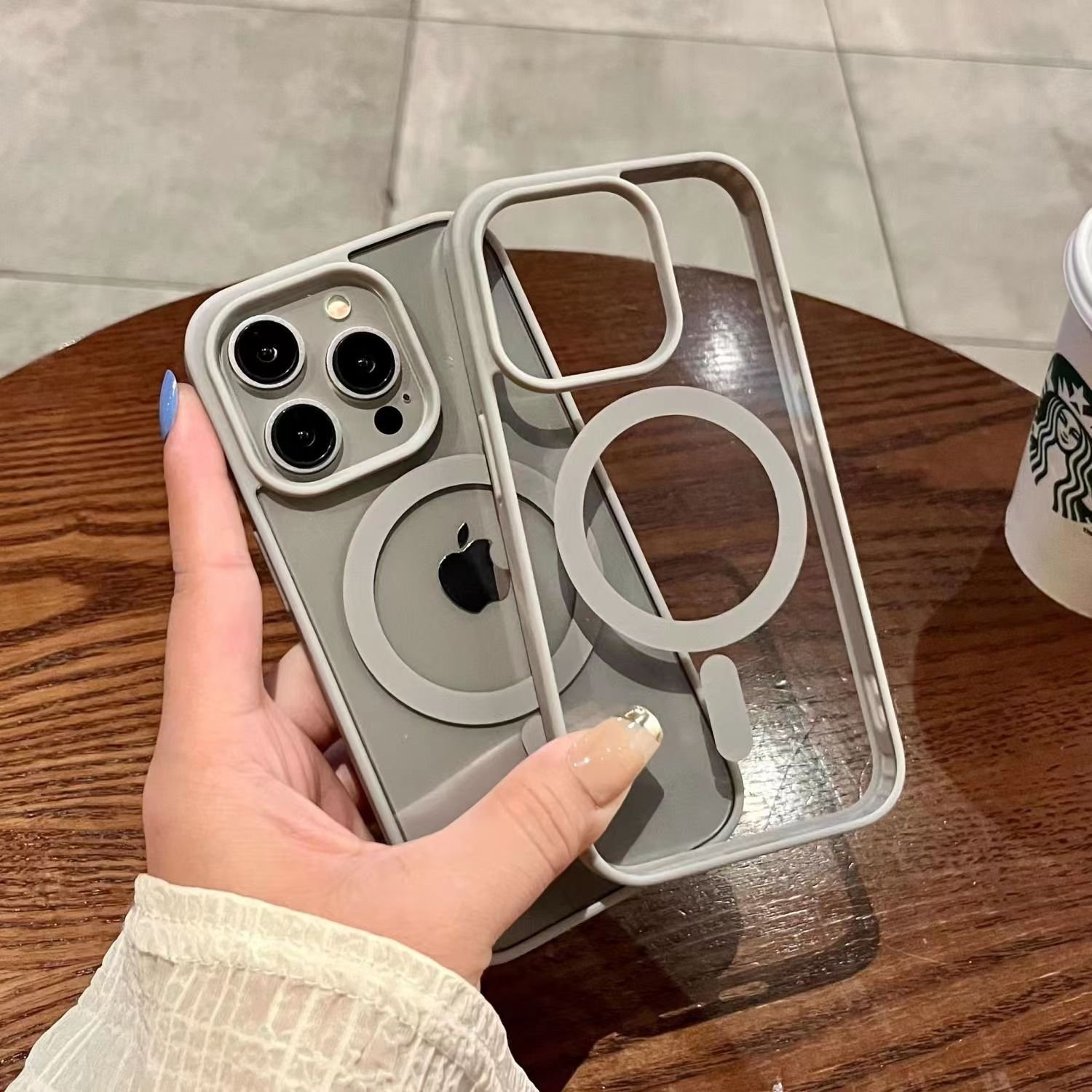 for Apple16PROmax matte magnetic suction with tail phone case iPhone14pro acrylic hard case 13 12 15 semi transparent large hole