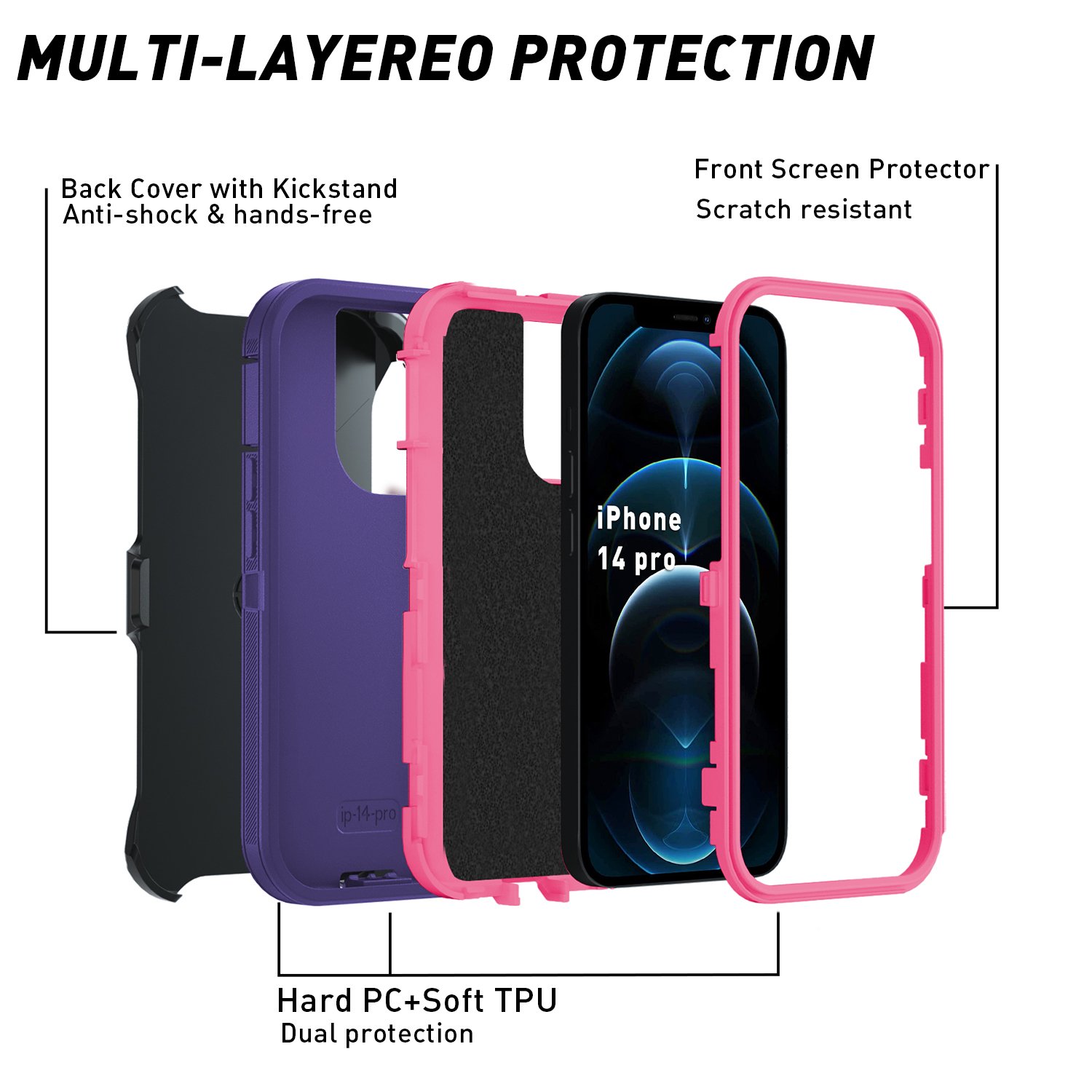 3In1 Robot Defender Hard Mobile Phone Case For iPhone 14 Series Case Holster Belt Clip Stand Back Cover Cases