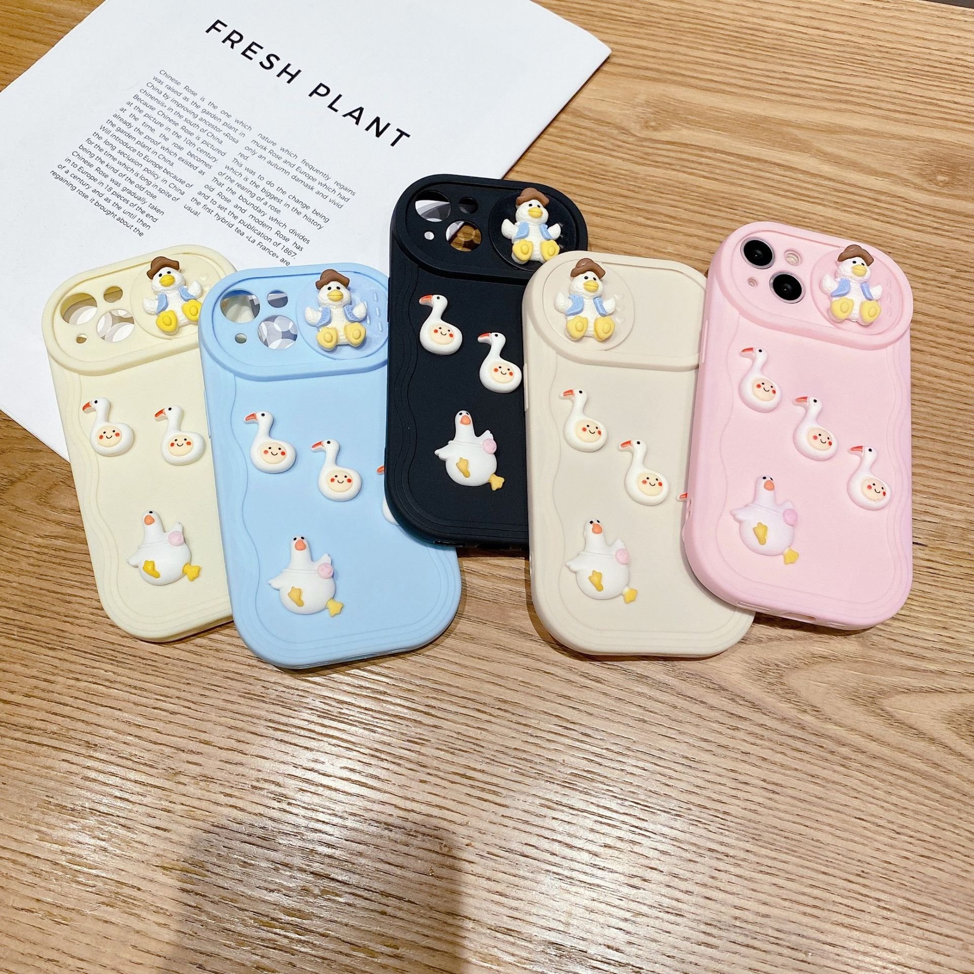 Cute 3D Duck Fun silicone Mobile Phone Case For iPhone 16 15 14 13 12 11 Pro max Push pull lens DIY tpu Shockproof Back Cover