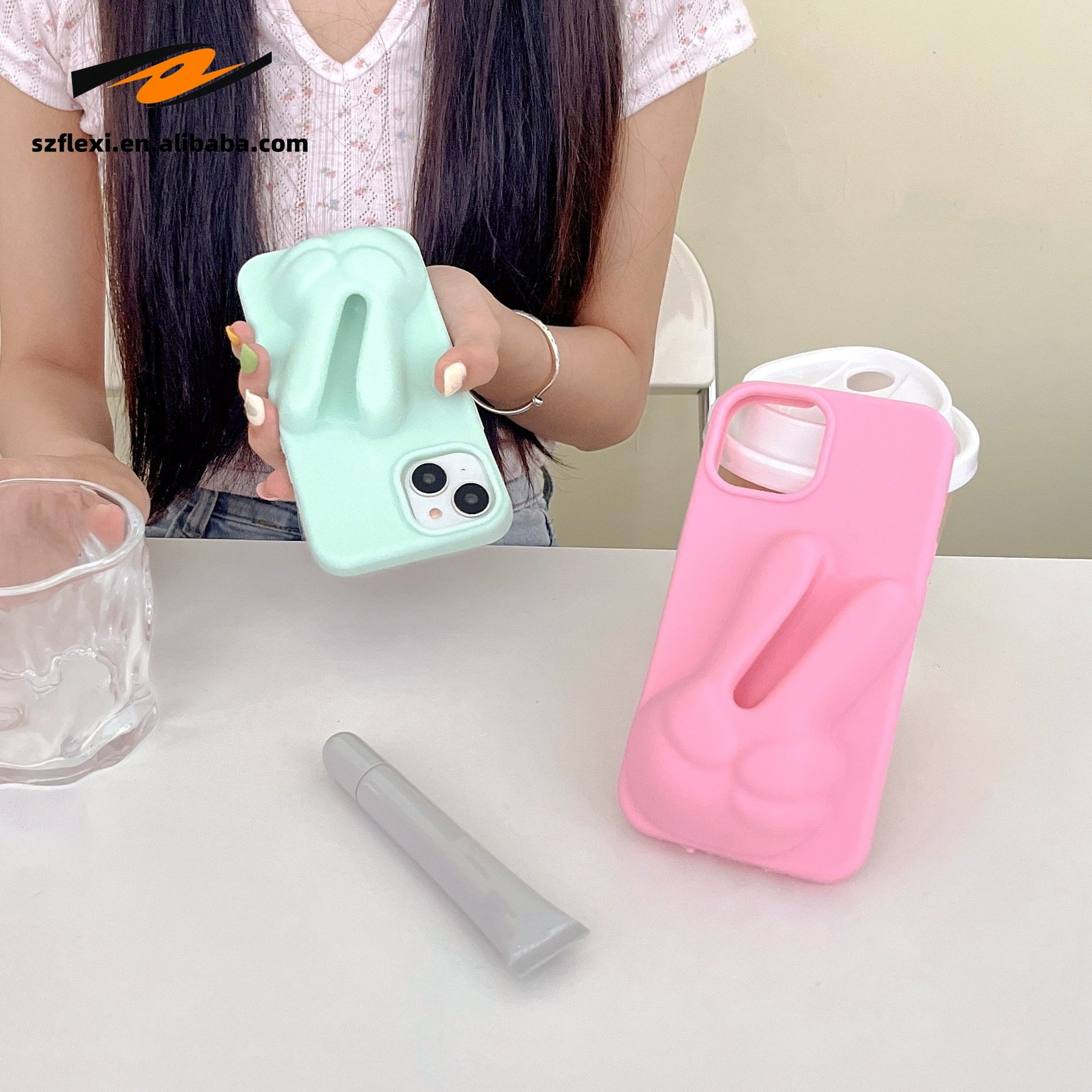 3D Lipstick Makeup Soft Phone Case for iPhone 15 14 13 12 11 Pro Max Portable Lip Gloss Holder Cover