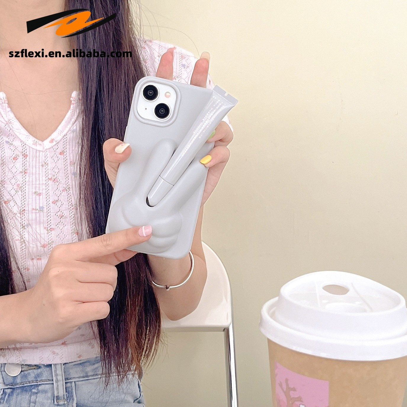3D Lipstick Makeup Soft Phone Case for iPhone 15 14 13 12 11 Pro Max Portable Lip Gloss Holder Cover