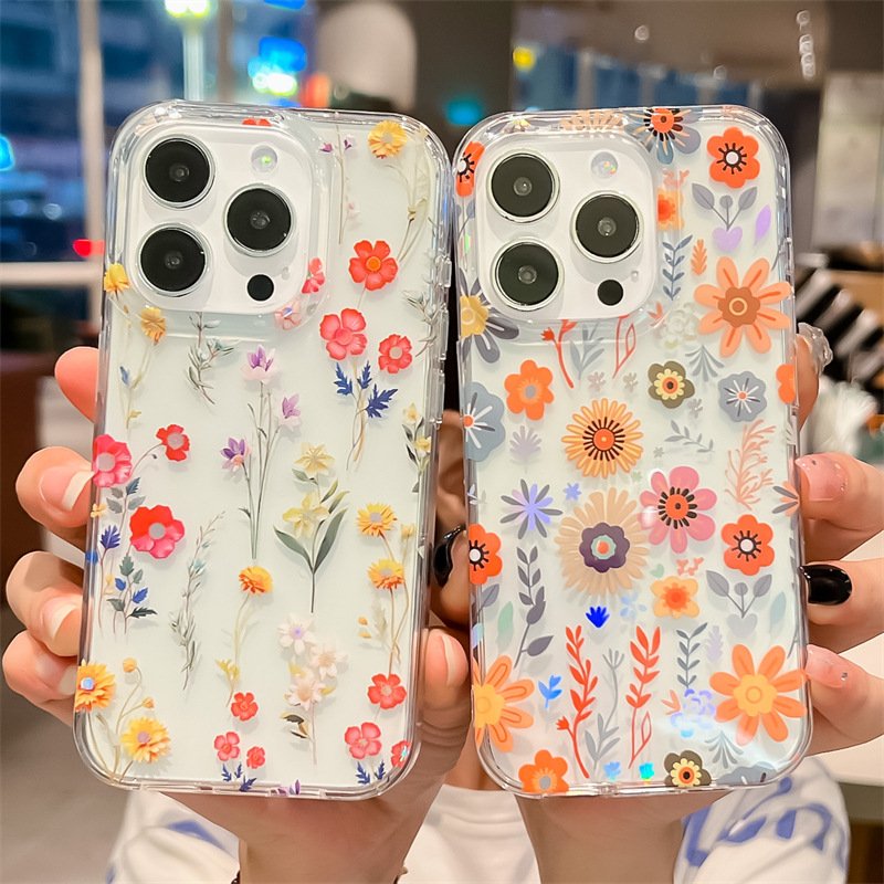High quality laser plated flower acrylic mobile phone cases for samsung S24 s24ultra s24 plus girls phone case