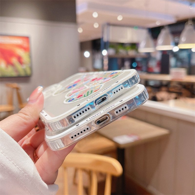 Soft Cartoon Flowers Bear Phone Case For iPhone 13 Pro Max 12 11 X XS XR 7 8 Plus SE Transparent Cases Cover
