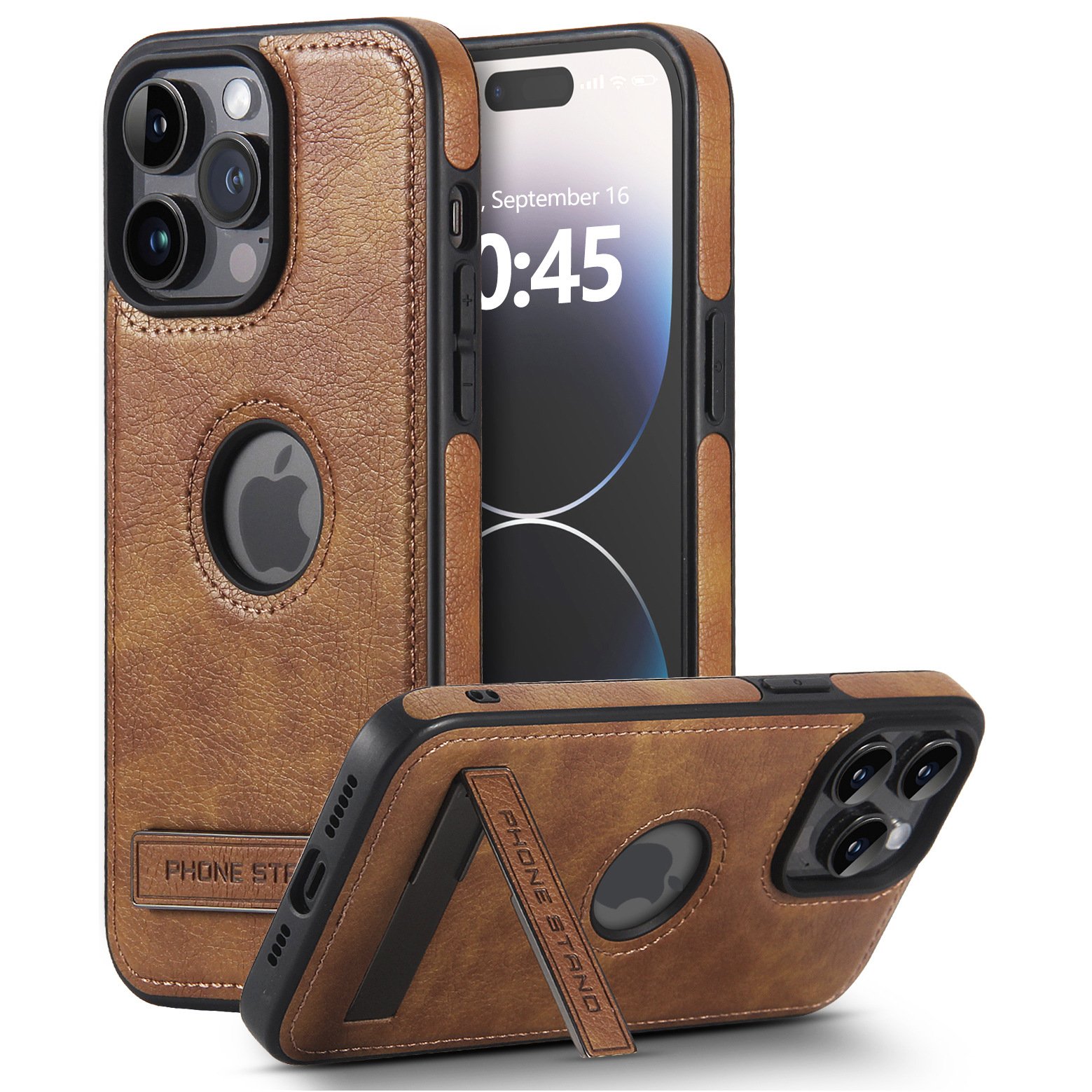 Phone Case for Apple 15 Pro Max Leather Texture Bracket Stand Mobile Phone Case for iPhone 14 15 Anti-fall Phone Accessories