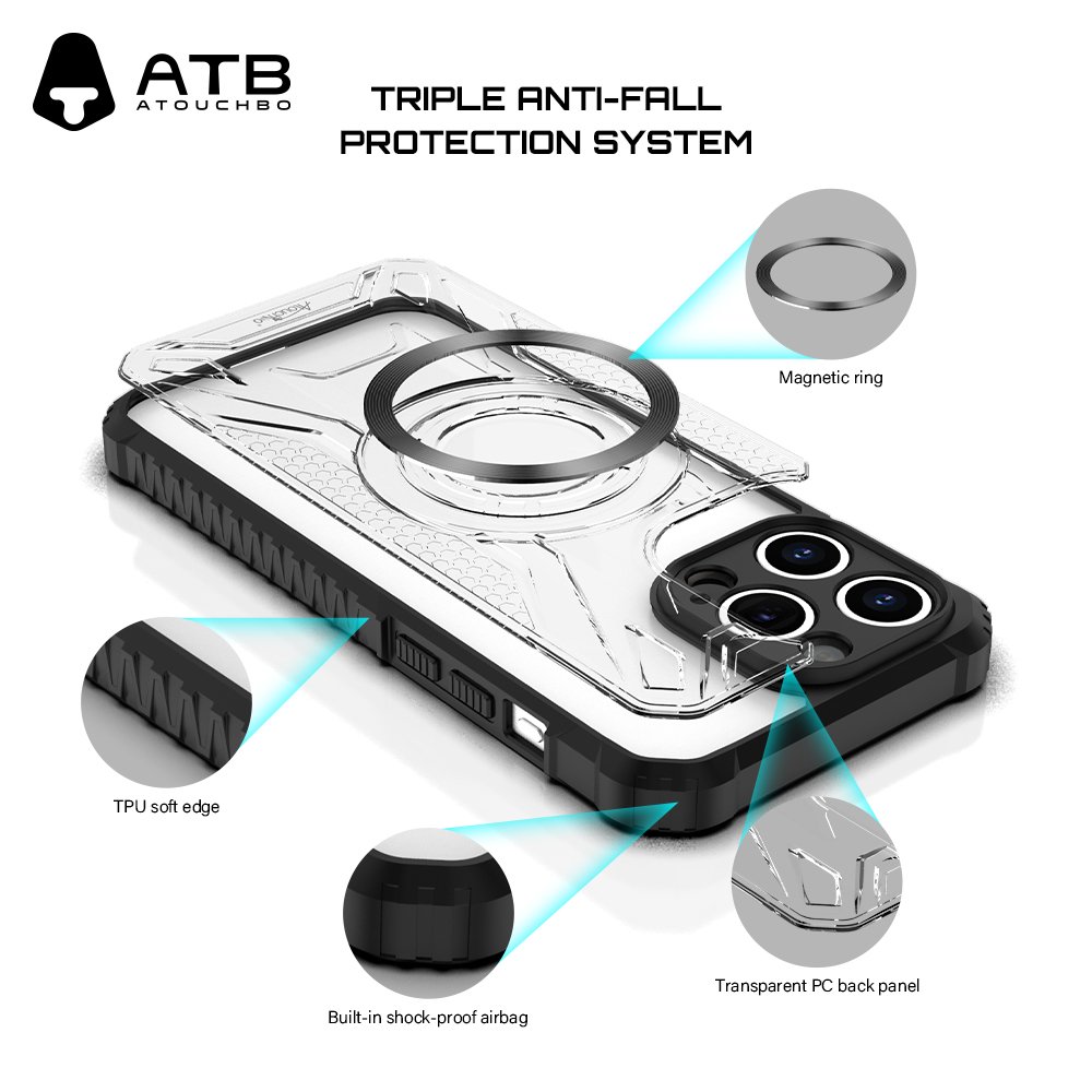 ATB Acrylic Phone Case With Magnet For IPhone16 Pro Max Back Covers Magnetic Wireless Charger Clear Shockproof Phone Case