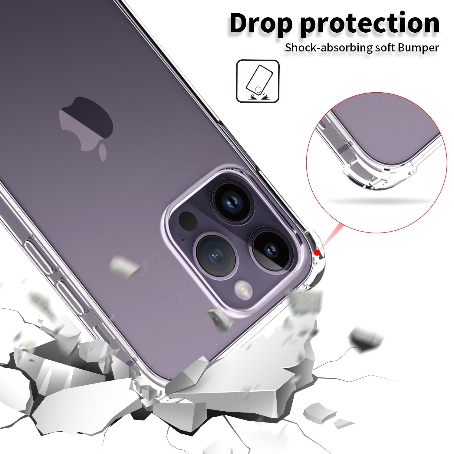 1.5mm Raised Reinforced Shockproof Clear Transparent TPU Phone Case Cover For iPhone 16 15 14 13 12 11 Pro Max Fundas