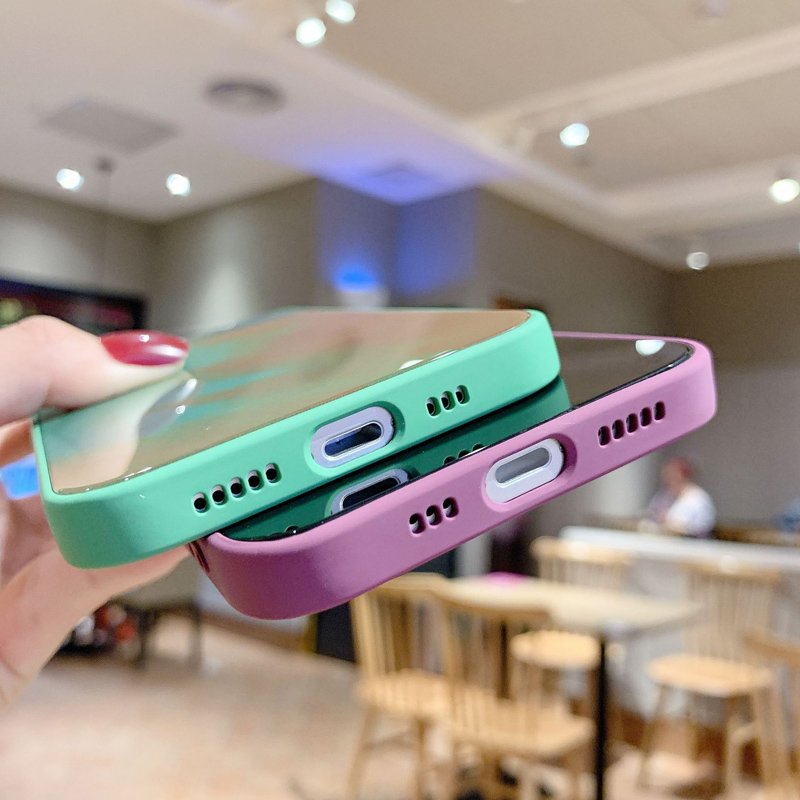 New Watercolor Paint Tempered Glass Liquid Silicone Phone Cover Case For iPhone 12 Pro Max With Camera Lens Protection