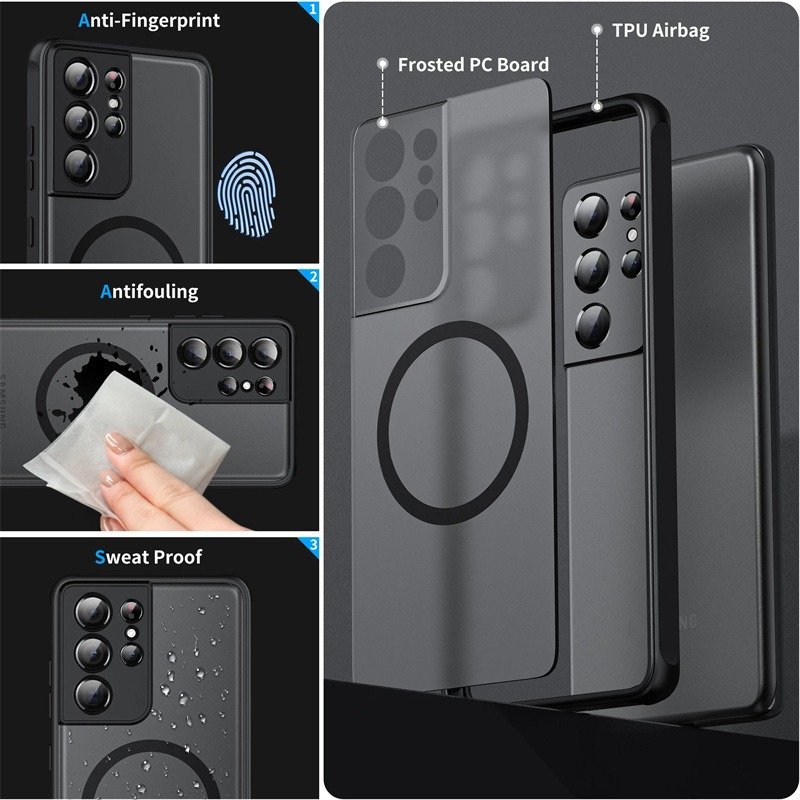 Matte Wireless Charging Phone Case for Samsung Galaxy S23 S24 Ultra S22 S21 FE Magnet Cover