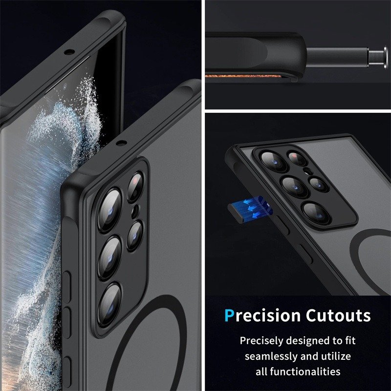Matte Wireless Charging Phone Case for Samsung Galaxy S23 S24 Ultra S22 S21 FE Magnet Cover