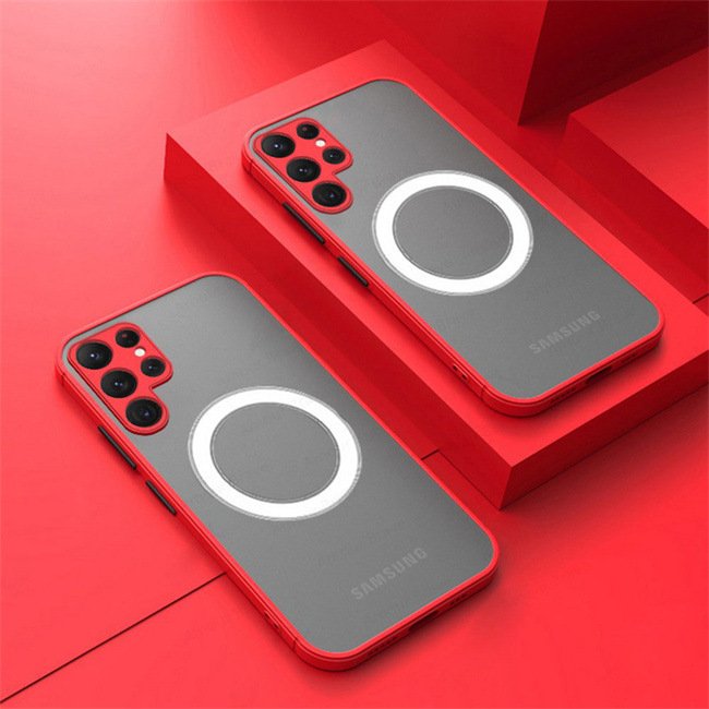Matte Wireless Charging Phone Case for Samsung Galaxy S23 S24 Ultra S22 S21 FE Magnet Cover
