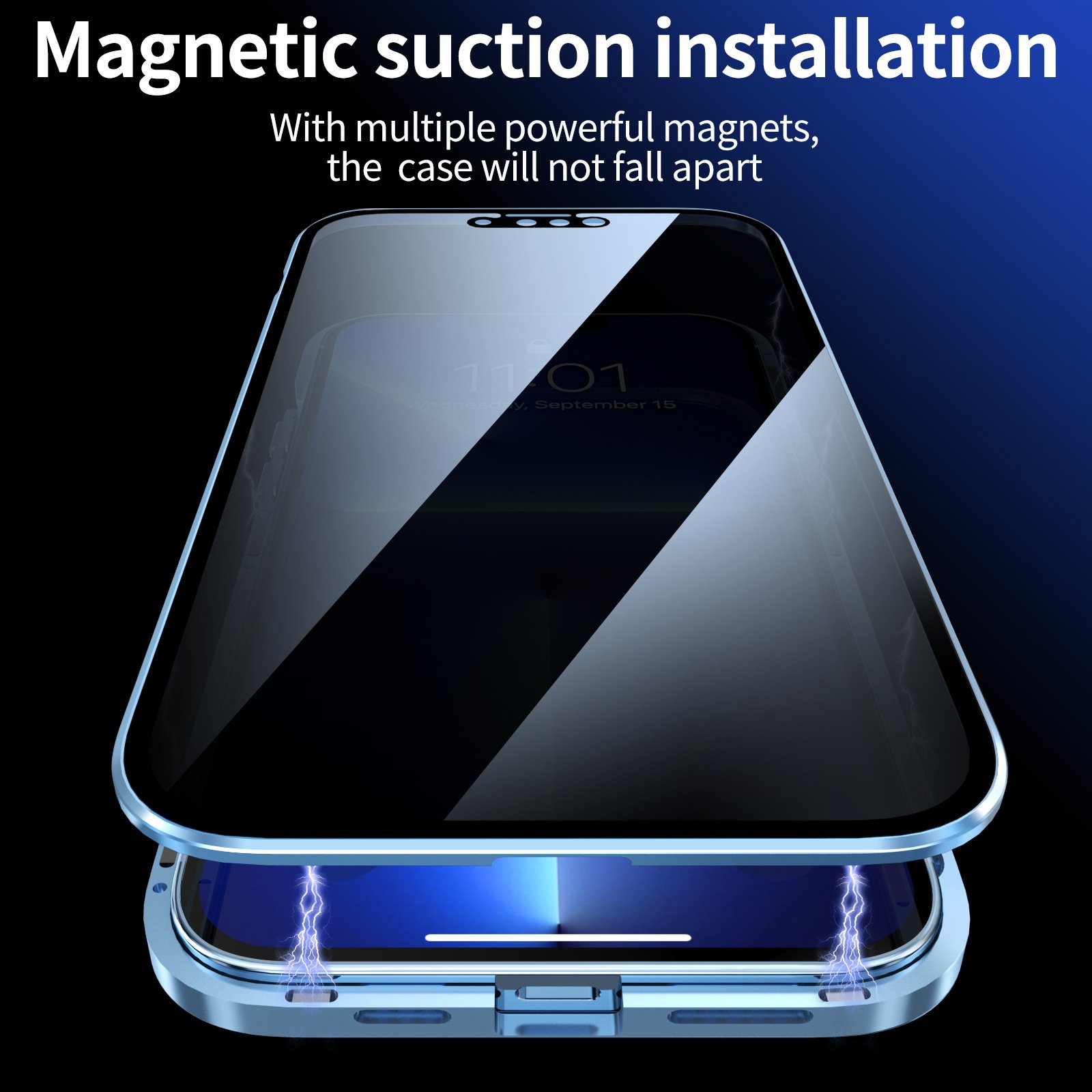 For Iphone 16 15 14 13 12 11 Privacy Case With Nano Tech Tempered Glass Anti Spy Magnetic Metal Protective Phone Case