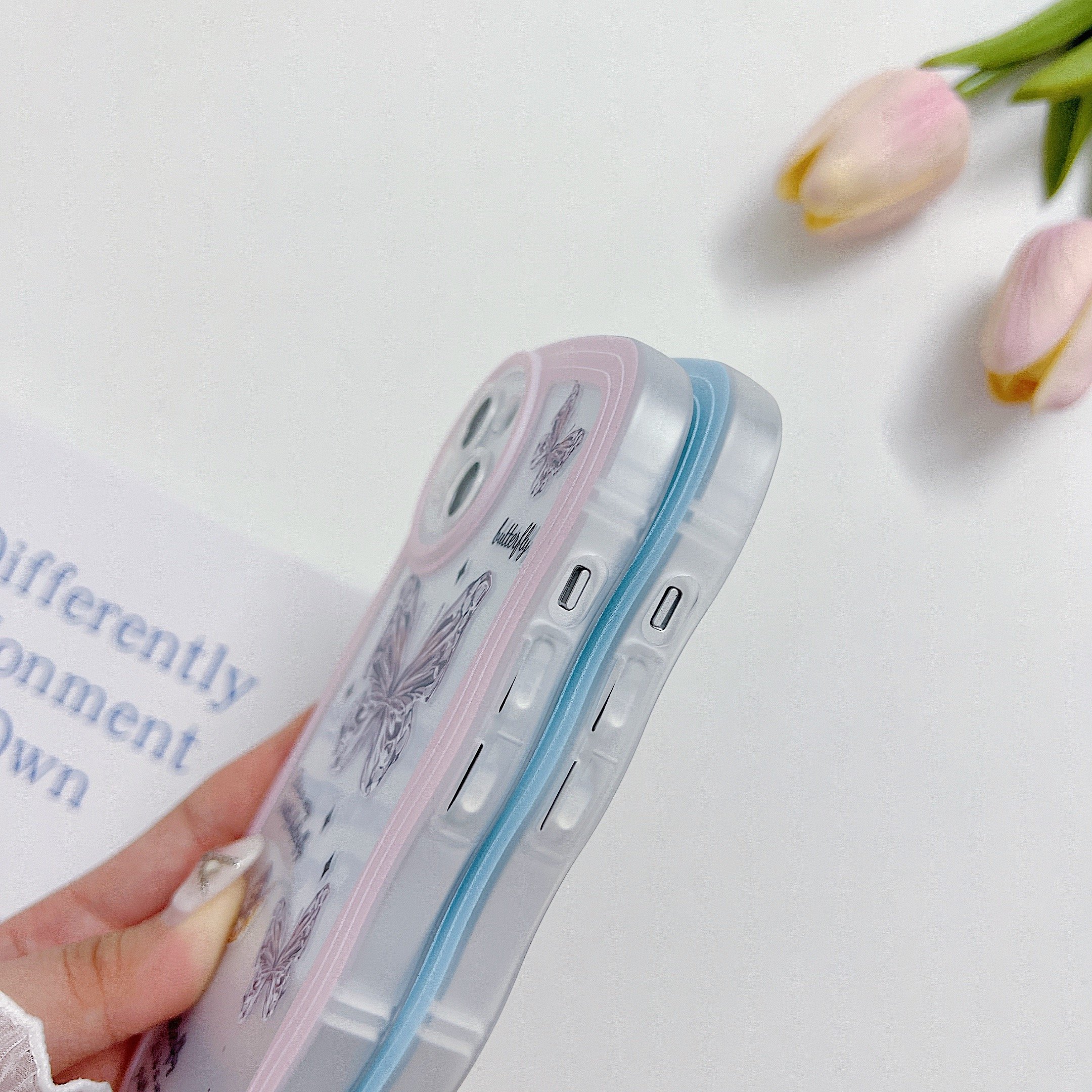 USLION Big Wave Butterfly Style Mobile Phone Case Phone Cover TPU Cell Phone Back Protective Case for iP 14/13/12/11 Pro Max