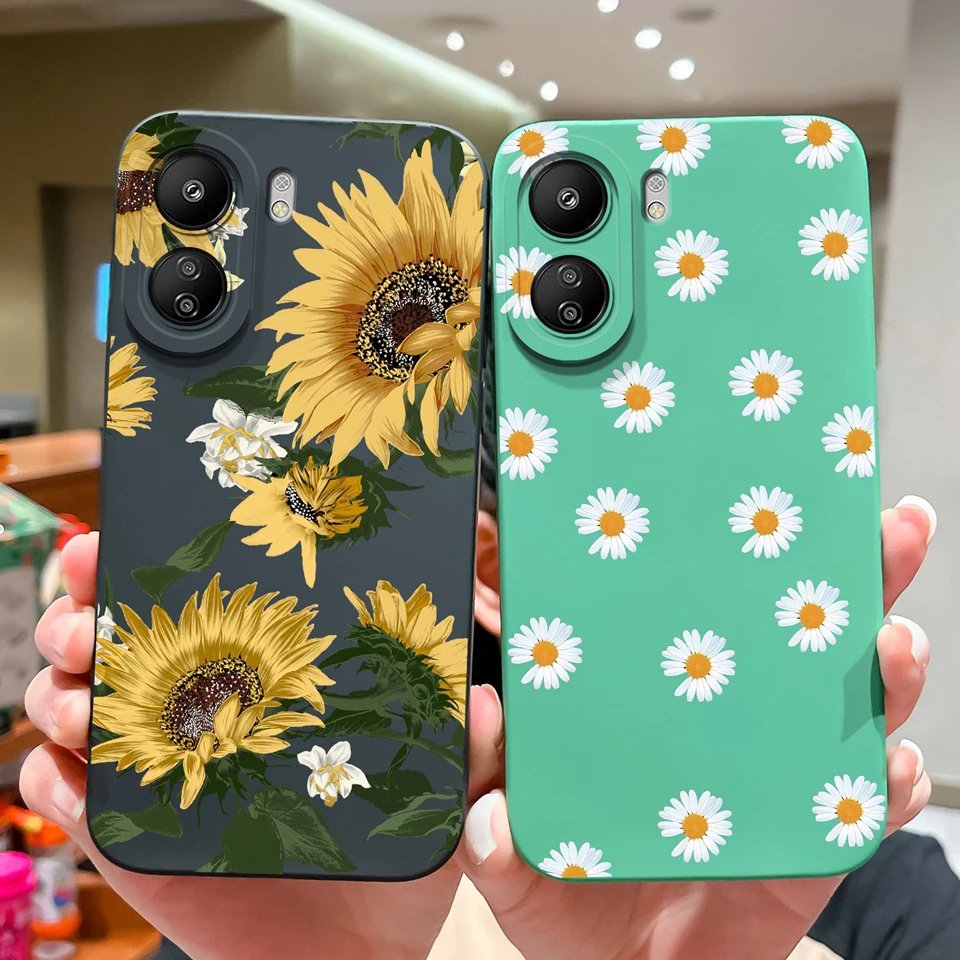 For Xiaomi 13C 4G Cases Beautiful Flower Silicone Square Anti-Fingerprint Protective Simplicity For Redmi 13 C Phone Cover