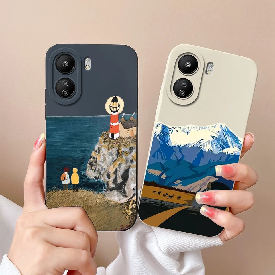 For Xiaomi 13C 4G Cases Beautiful Flower Silicone Square Anti-Fingerprint Protective Simplicity For Redmi 13 C Phone Cover