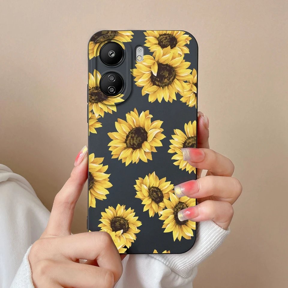 For Xiaomi 13C 4G Cases Beautiful Flower Silicone Square Anti-Fingerprint Protective Simplicity For Redmi 13 C Phone Cover