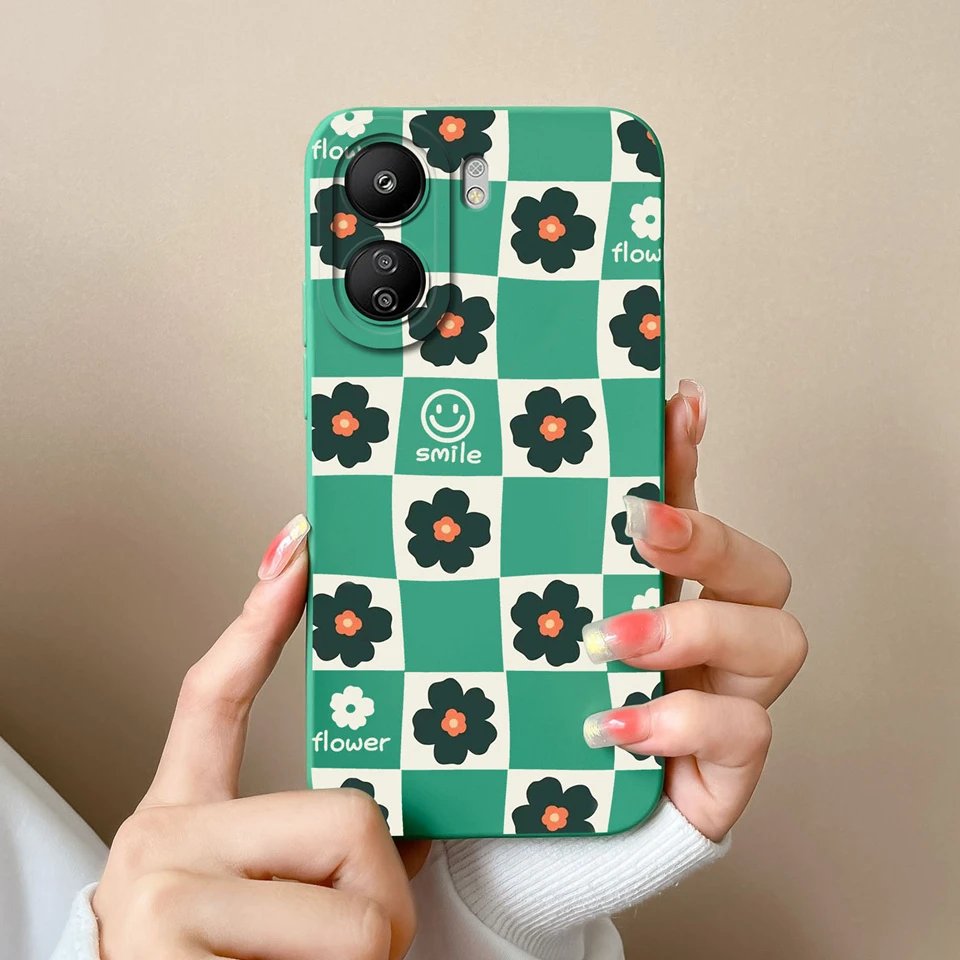 For Xiaomi 13C 4G Cases Beautiful Flower Silicone Square Anti-Fingerprint Protective Simplicity For Redmi 13 C Phone Cover