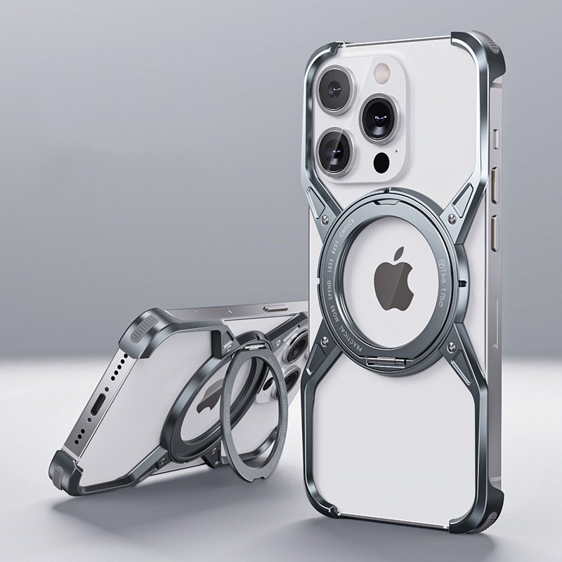New 16 Promax Color Alloy Frame Shockproof Metal Mobile Phone Case for iPhone 15 Pro Max Business Back Cover Holder & Protector