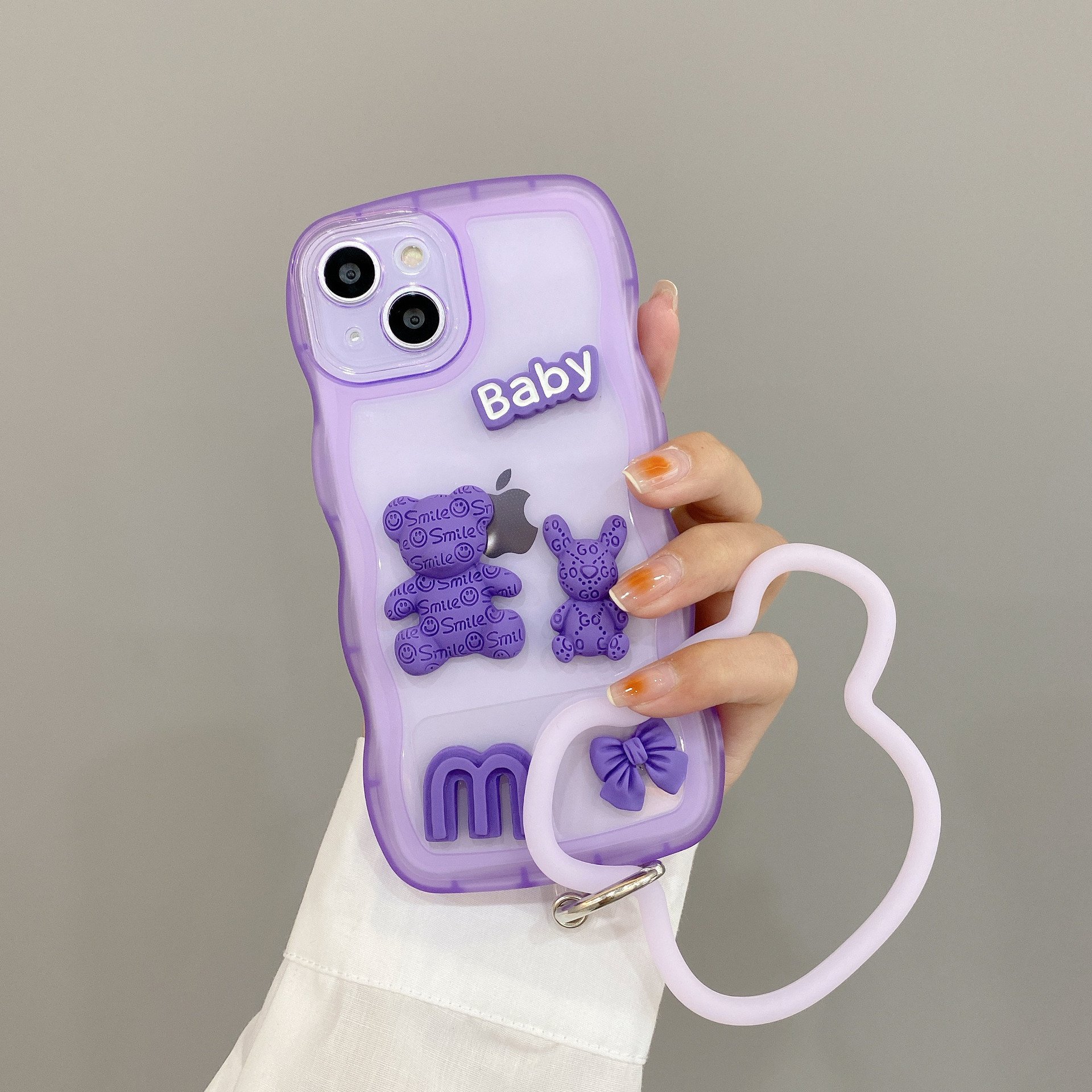 Cute Clear Bear silicone Mobile Phone Case For iPhone 16 15 14 13 12 Pro max baby Rabbit tpu sling DIY Shockproof Back Cover
