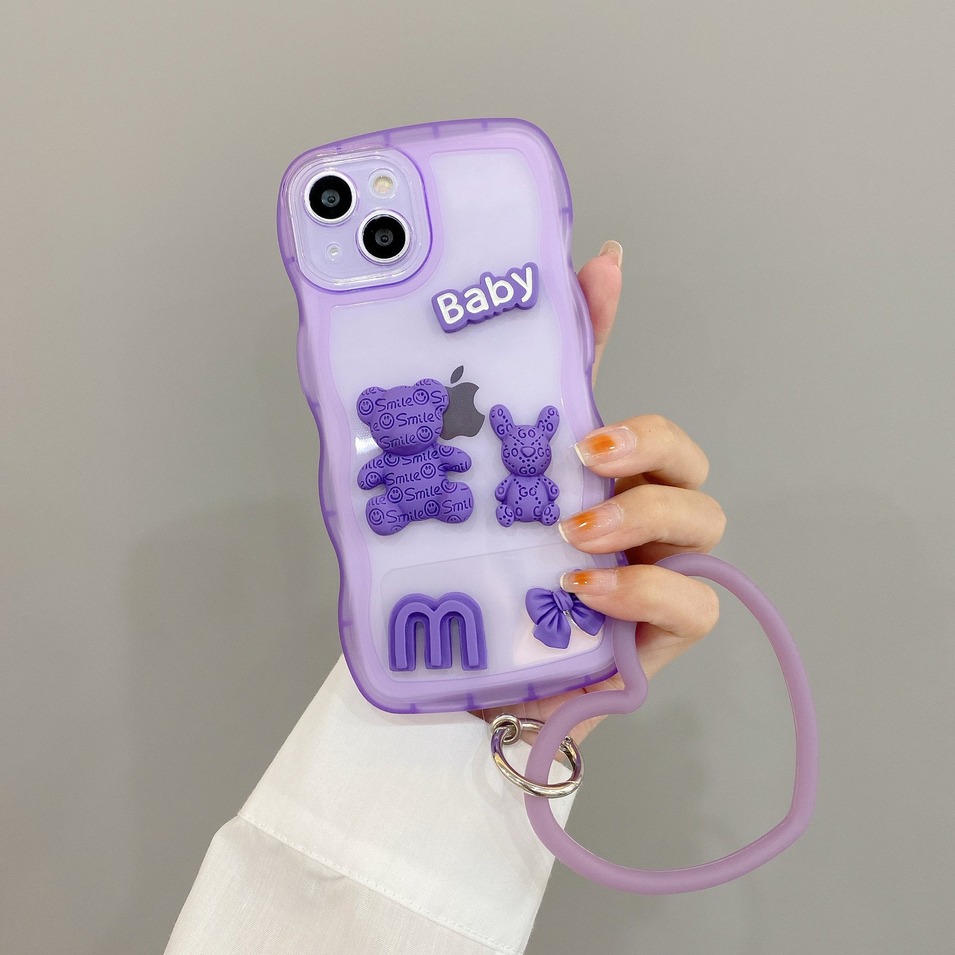 Cute Clear Bear silicone Mobile Phone Case For iPhone 16 15 14 13 12 Pro max baby Rabbit tpu sling DIY Shockproof Back Cover