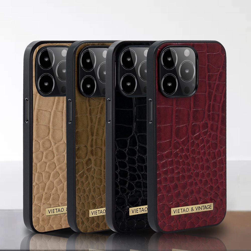 VIETAO Custom Logo OEM Leather Cell Phone Cover Case For iphone 15 13 Promax 12 11 7 8 plus crocodile leather Mobile phone case