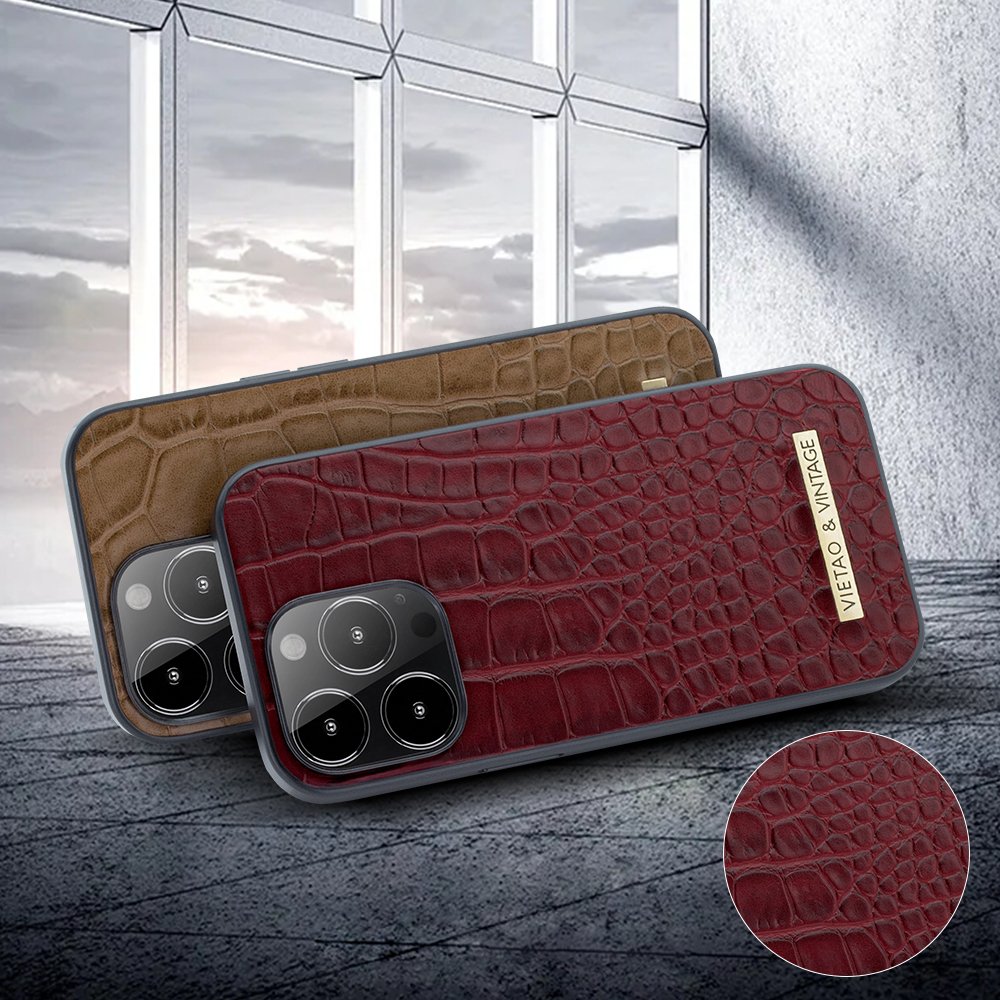 VIETAO Custom Logo OEM Leather Cell Phone Cover Case For iphone 15 13 Promax 12 11 7 8 plus crocodile leather Mobile phone case