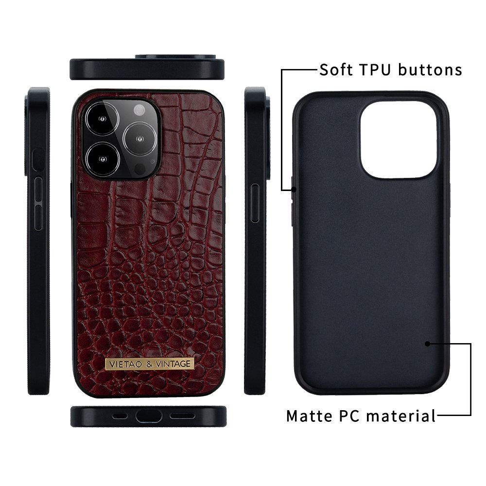 VIETAO Custom Logo OEM Leather Cell Phone Cover Case For iphone 15 13 Promax 12 11 7 8 plus crocodile leather Mobile phone case