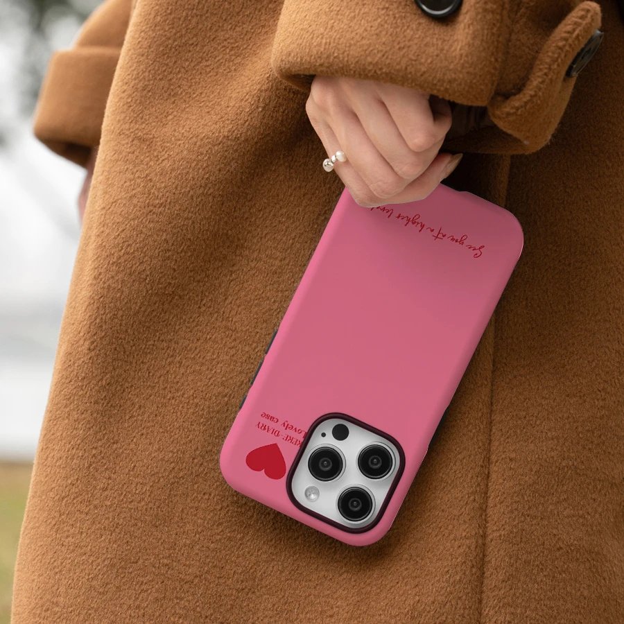 Simple pink background red heart Phone Case For IPHONE 15PRO MAX 14 13 12 11 PRO Plus Acrylic TPU Two in one Mobile Phone Cases