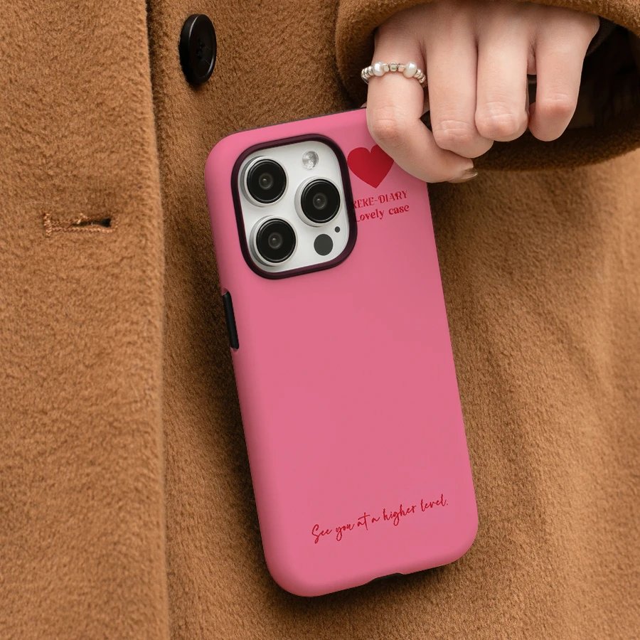 Simple pink background red heart Phone Case For IPHONE 15PRO MAX 14 13 12 11 PRO Plus Acrylic TPU Two in one Mobile Phone Cases