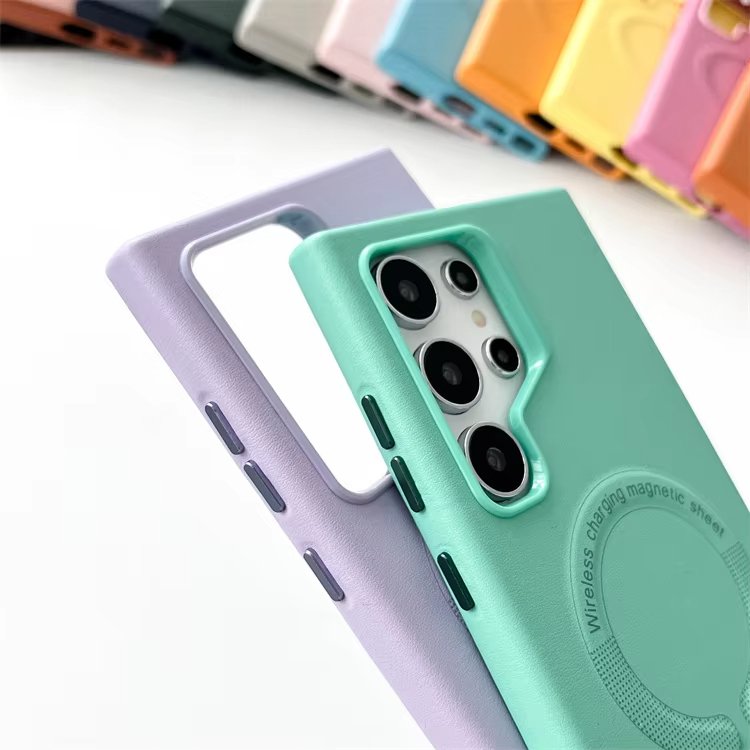 Wholesale High Quality Business leather Print Magnetic Phone Cases For Samsung S24 Ultra S23 Plus Wireless Magnetic Case